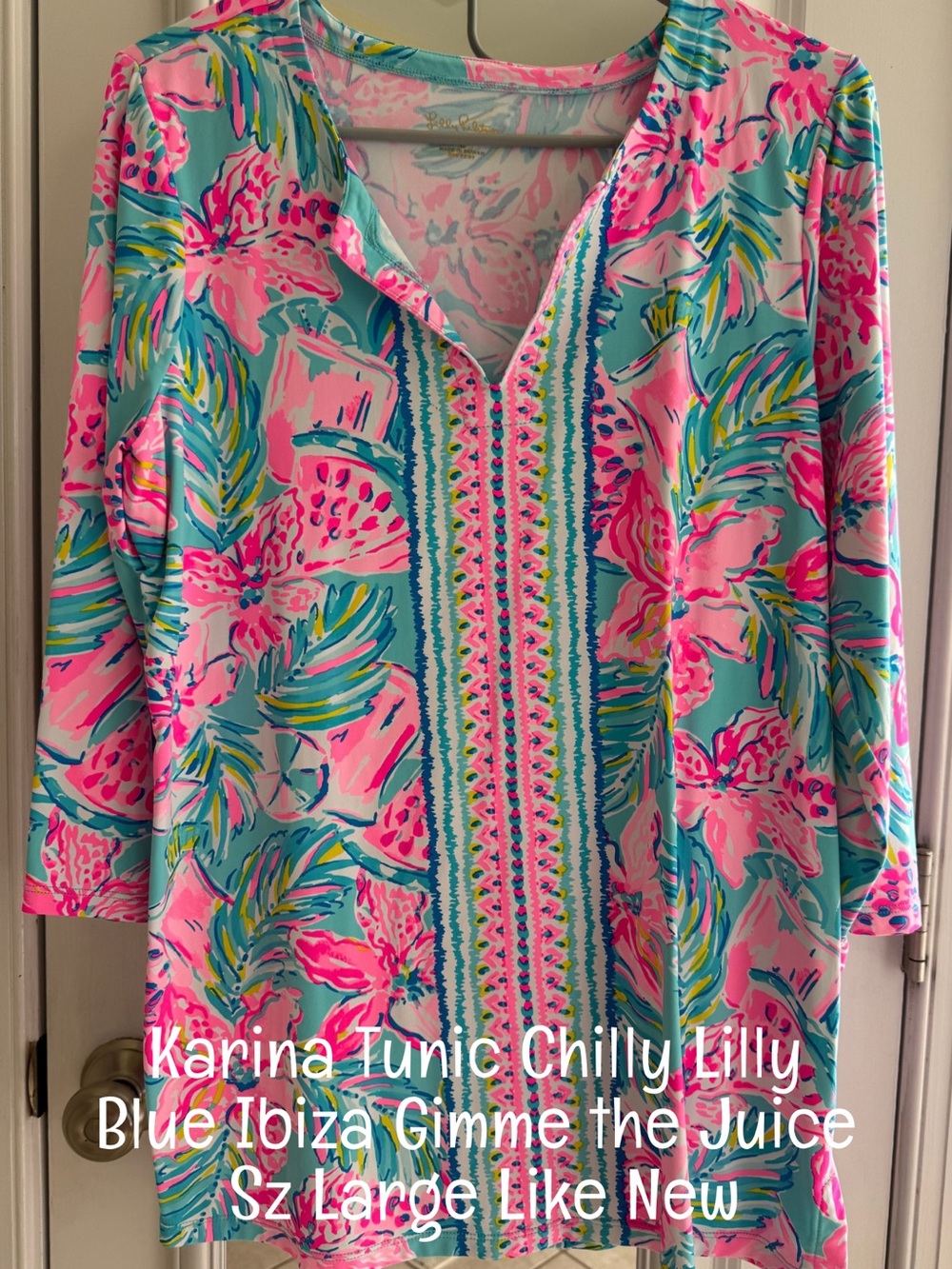 Lilly Pulitzer Karina Tunic Chilly Lilly in Blue Ibiza Gimme the Juice Print - Picture 2 of 4